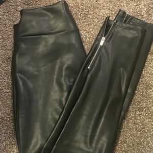 Faux leather leggings, zipper ankles